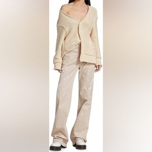 R13 Jane Paint Splatter-Detail Chino Pants in Beige